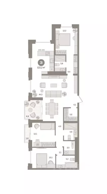 3-к кв. Москва Квартал Монс жилой комплекс (122.16 м) - Фото 1