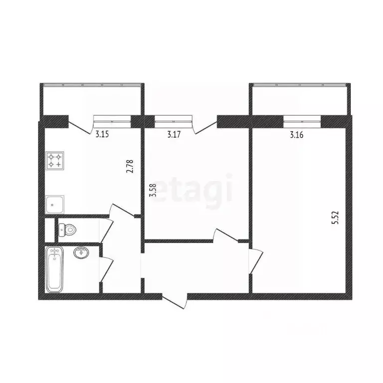 2-к кв. Белгородская область, Белгород бул. Юности, 7 (50.0 м) - Фото 2