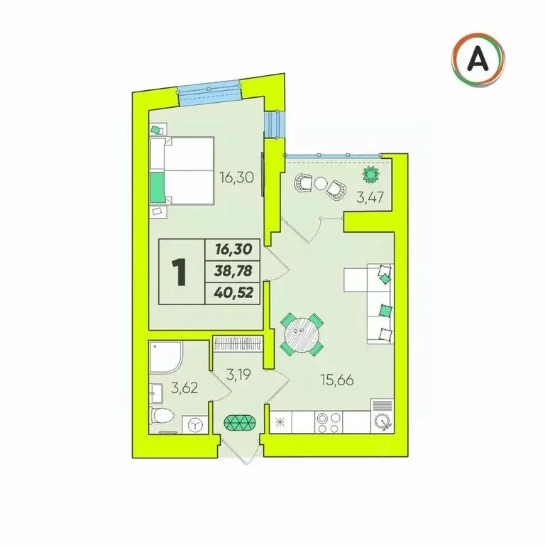 1-к кв. Калужская область, Калуга Зеленый жилой комплекс (40.52 м) - Фото 1