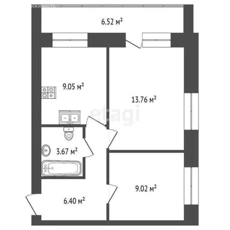 2-комнатная квартира: посёлок Ивняки, Береговая улица, 2 (42.1 м) - Фото 0
