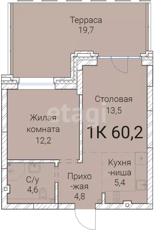 Продаётся 1-к квартира, 60.2 м - Фото 0