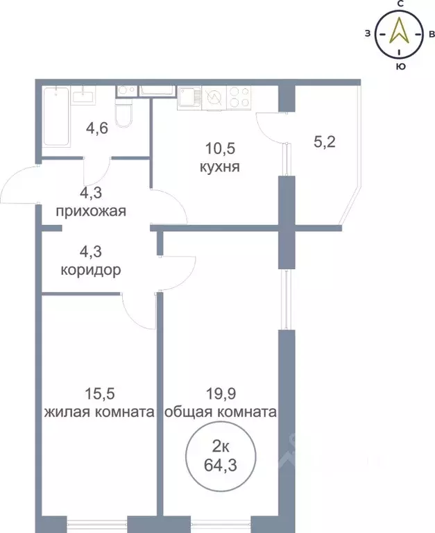 2-к кв. Ханты-Мансийский АО, Сургут тракт Югорский, 54/2 (64.3 м) - Фото 0