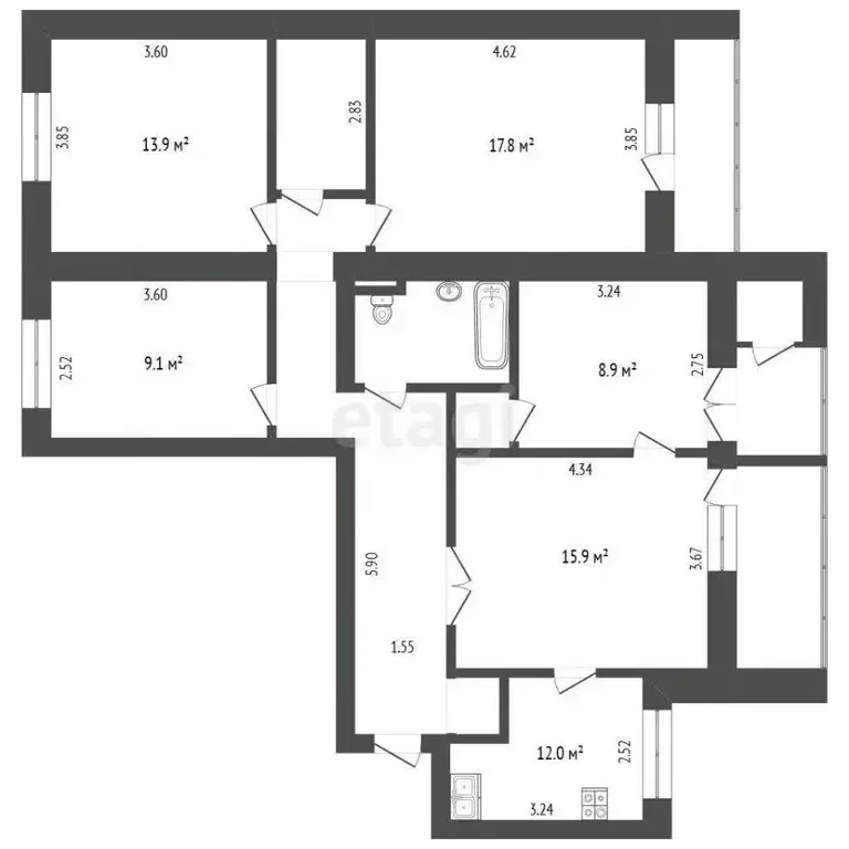 5-к кв. Тюменская область, Тюмень ул. Николая Чаплина, 123 (96.3 м) - Фото 1