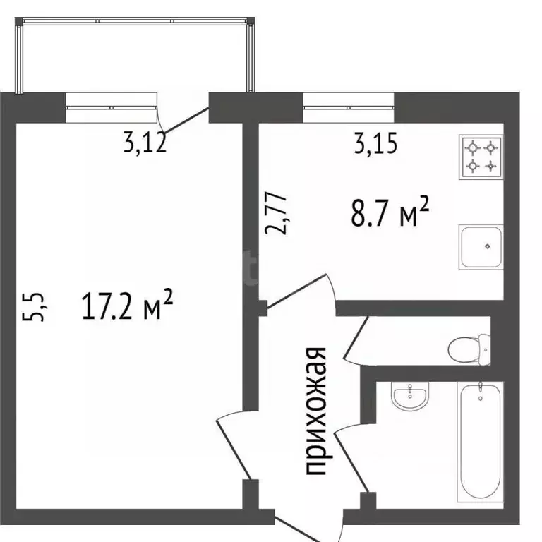 1-к кв. Белгородская область, Белгород Славянская ул., 7 (35.0 м) - Фото 2