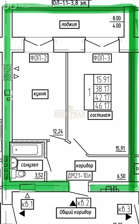 1-комнатная квартира: Йошкар-Ола, Воскресенский проспект, 17А (46.17 ... - Фото 2
