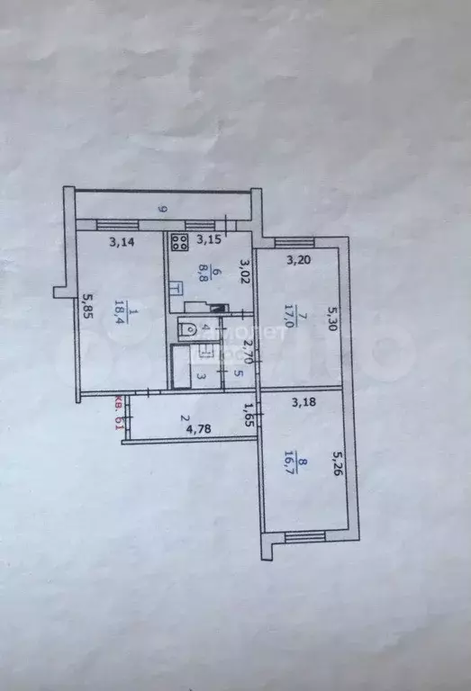 3-к. квартира, 76,8 м, 6/10 эт. - Фото 0