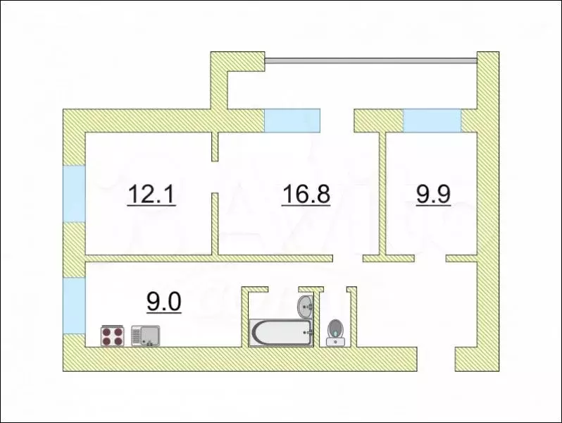 3-к. квартира, 63,6 м, 6/12 эт. - Фото 0