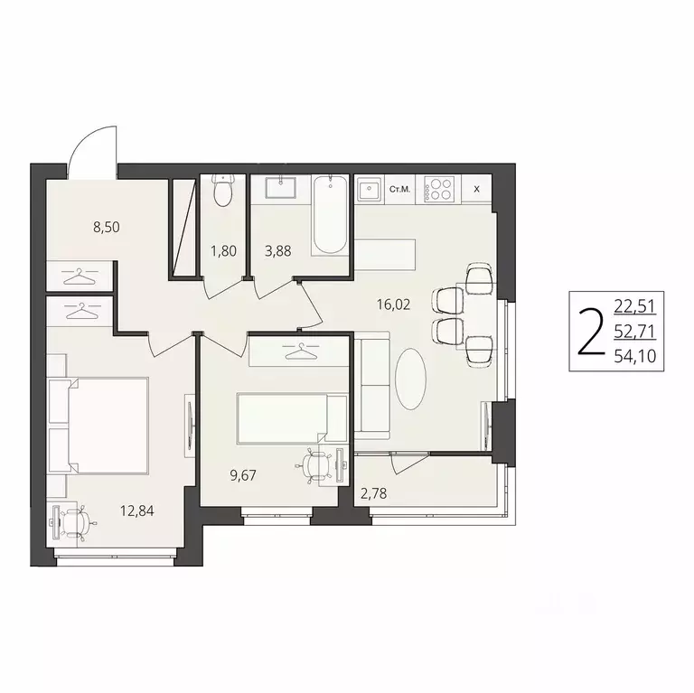 2-к кв. Волгоградская область, Волгоград ул. Степана Разина, 27 (54.1 ... - Фото 1