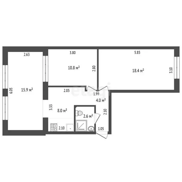 3-комнатная квартира: Анапа, 12-й микрорайон, 16 (59.7 м) - Фото 0