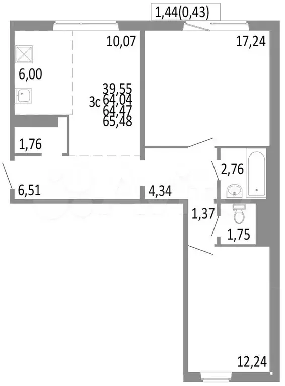 3-к. квартира, 64,5 м, 7/10 эт. - Фото 0