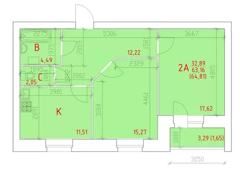2-к кв. Вологодская область, Череповец 109-й мкр,  (64.81 м)