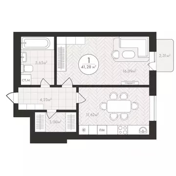 1-к кв. Башкортостан, Уфа Южный-2 мкр,  (41.28 м)