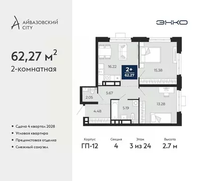 2-к кв. Тюменская область, Тюмень Айвазовский Сити жилой комплекс ...