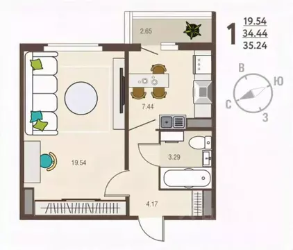 1-к кв. Курская область, Курск ул. Энгельса, 115/5 (35.24 м)