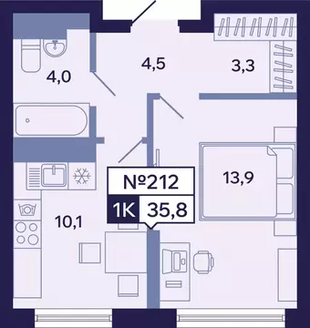 1-к кв. Саха (Якутия), Якутск ул. Новопортовская, 1А/1 (35.8 м)
