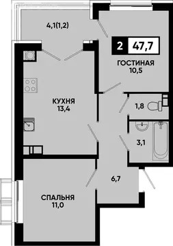 2-комнатная квартира: Кисловодск, ЖК Моя Легенда (47.7 м)