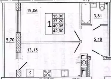 1-к кв. Смоленская область, Смоленск ул. Нахимова, 23А (42.9 м)