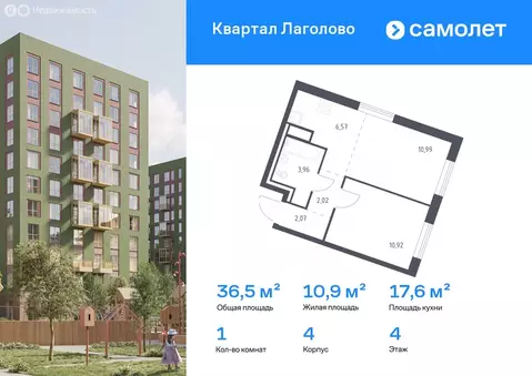 1-комнатная квартира: Лаголово, жилой комплекс Квартал Лаголово, 1 ...