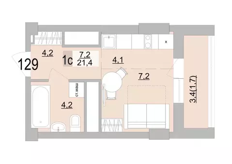 Студия Свердловская область, Екатеринбург ул. Черкасская, 5к3 (21.4 м)