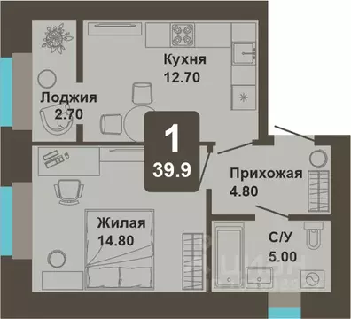 1-к кв. Чувашия, Чебоксары ул. И.П. Прокопьева (39.9 м)