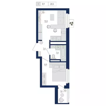 1-к кв. Башкортостан, Уфа ул. Евгения Столярова, 13 (28.5 м)