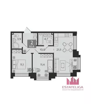 2-к кв. Москва 1-я оч., Шагал жилой комплекс, к13 (62.6 м)