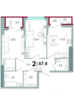 2-к кв. Тверская область, Тверь ул. С.Я. Лемешева, 6 (57.4 м)