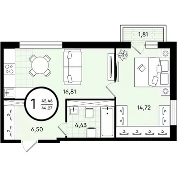1-к кв. Тюменская область, Тюмень ул. Александра Звягина, 3 (44.27 м)