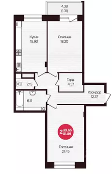 2-к кв. Чувашия, Чебоксары Фруктовая ул., поз1 (81.89 м)