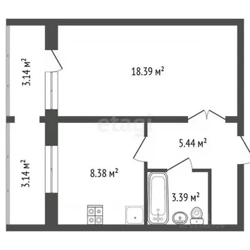 1-к кв. Архангельская область, Архангельск Стрелковая ул., 27к1 (38.7 ...