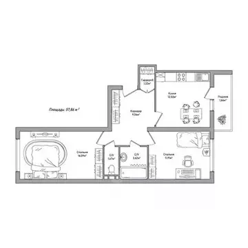 2-к кв. Ярославская область, Ярославль 2-й мкр,  (57.86 м)