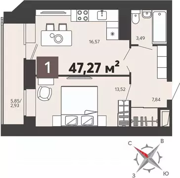 1-к кв. Пензенская область, Пенза ул. 8 Марта, 31к3 (47.27 м)