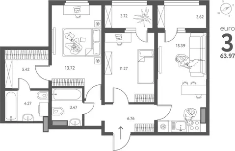 2-комнатная квартира: Липецк, улица Перова, 2 (63.97 м)