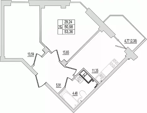 2-к кв. Псковская область, Псков Линейная ул., 87 (53.36 м)