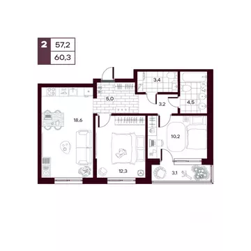 2-к кв. Тюменская область, Тюменский муниципальный округ, д. Дударева ...