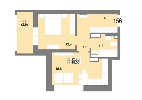 1-комнатная квартира: Екатеринбург, Посадская улица, 26 (45 м)