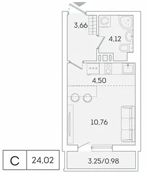 Квартира-студия: Мурино, Графская улица, 6к1 (23.1 м)