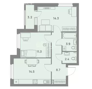 2-комнатная квартира: Пермь, Трамвайная улица, 27 (56.5 м)