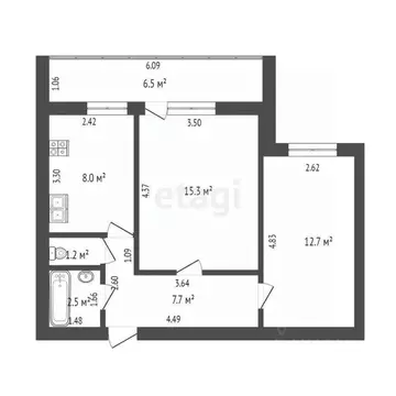 2-к кв. Тюменская область, Тюмень ул. Шишкова, 16/1 (47.4 м)