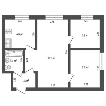 2-комнатная квартира: Стерлитамак, улица Дружбы, 15 (39.8 м)
