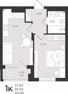 1-к кв. Калининградская область, Светлогорск  (39.14 м)