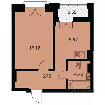 1-к кв. Новосибирская область, Новосибирск ул. Шевченко, 19/1к3 (38.44 ...