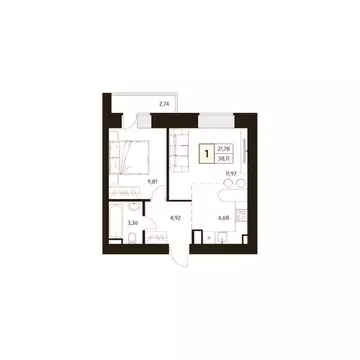 1-к кв. Башкортостан, Уфа ул. Жуковского, 19А (38.47 м)