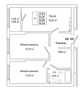 2-к кв. Свердловская область, Екатеринбург ул. Яскина, 14/3 (56.5 м)