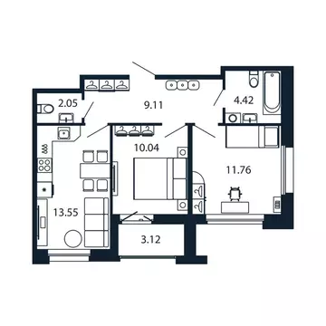2-комнатная квартира: Новоселье, Центральная улица, 30к2 (50.5 м)