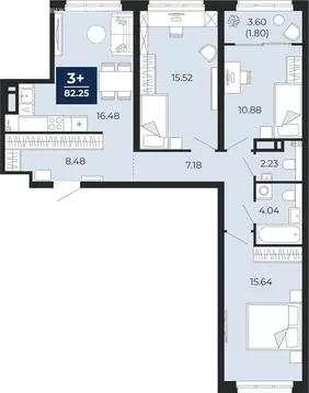 3-комнатная квартира: Тюмень, Камчатская улица, 109к1 (84.05 м)