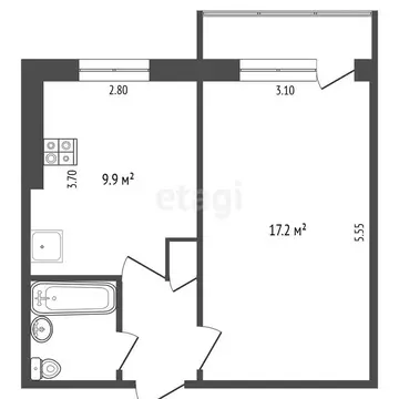 1-комнатная квартира: Омск, Волочаевская улица, 17 (33.1 м)