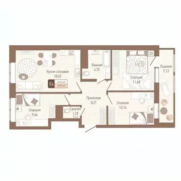 3-к кв. Тульская область, Тула Кулик жилой комплекс (67.14 м)