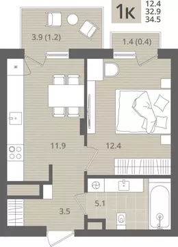 1-к кв. Калининградская область, Пионерский пос. Рыбное,  (34.5 м)