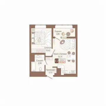 1-к кв. Тульская область, Тула Кулик жилой комплекс (35.81 м)